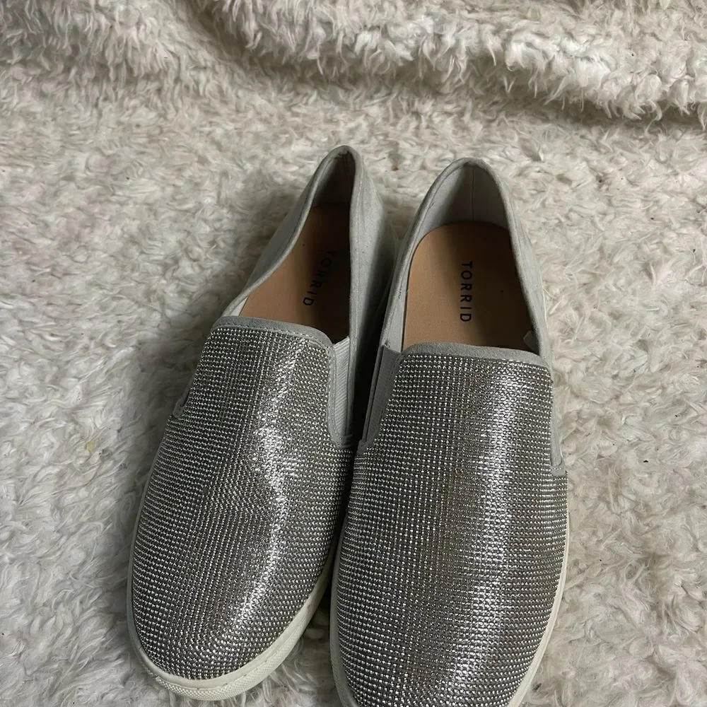 Torrid wide with Gray fabric Rhinestones embellishment slip on sneakers SZ 9.5WW